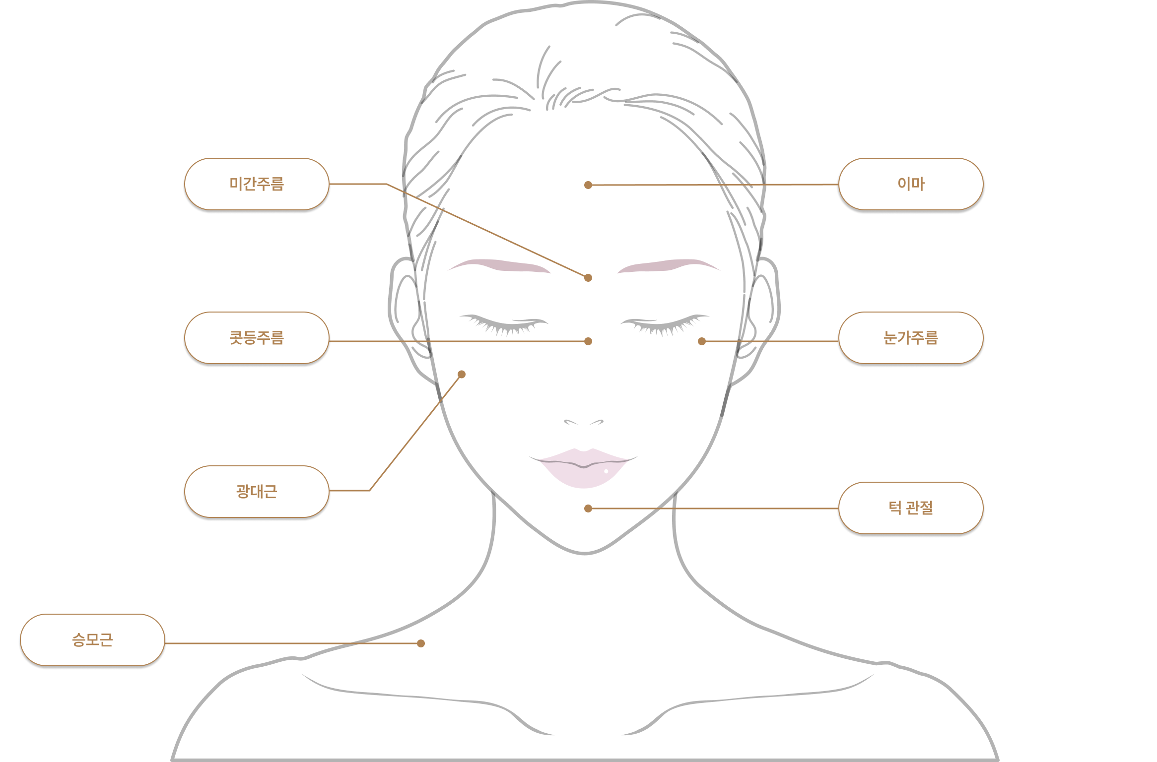 얼굴 보툴리눔 톡신 치료 부위 라벨 다이어그램